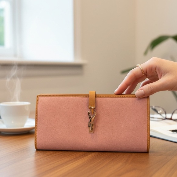 Gucci Jackie Pink and Tan Suede Wallet - Picture 7 of 13